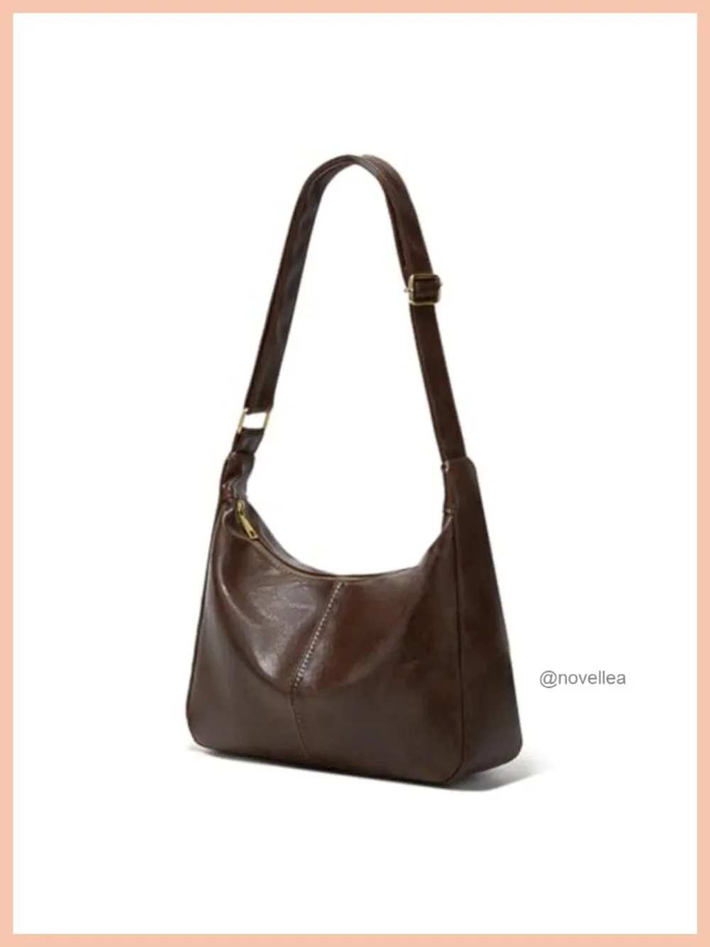 Brown Slouchy Hobo Shoulder Bag Women PU Leather Crossbody Tote with Zipper